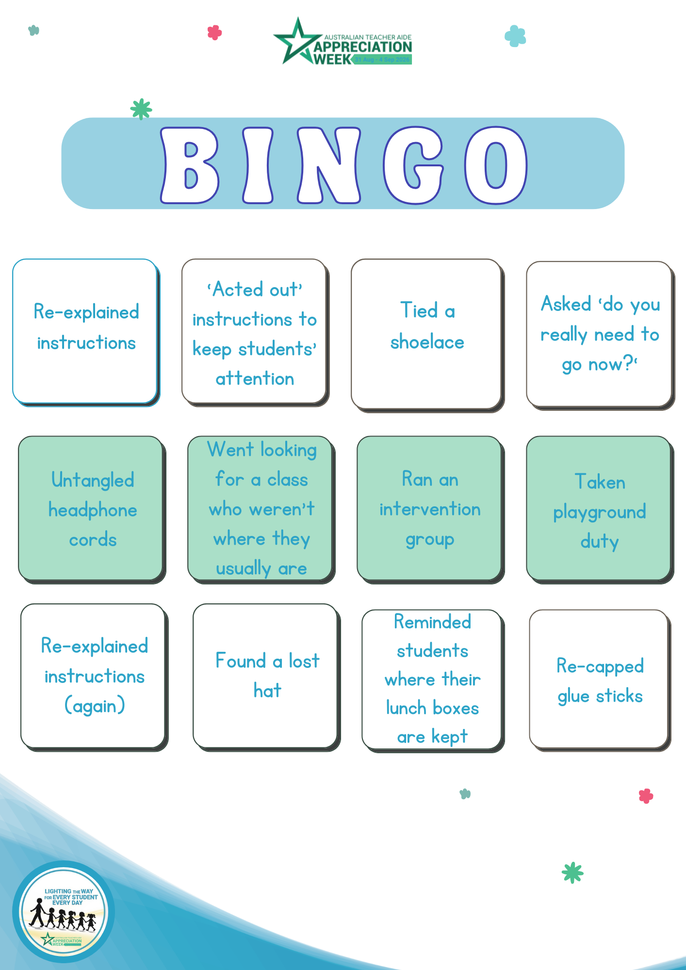 Teaching Assistant Bingo